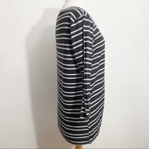 BOBBIE BROOKS keyhole neck stripe tee gather front. M Black and white - Picture 4 of 7